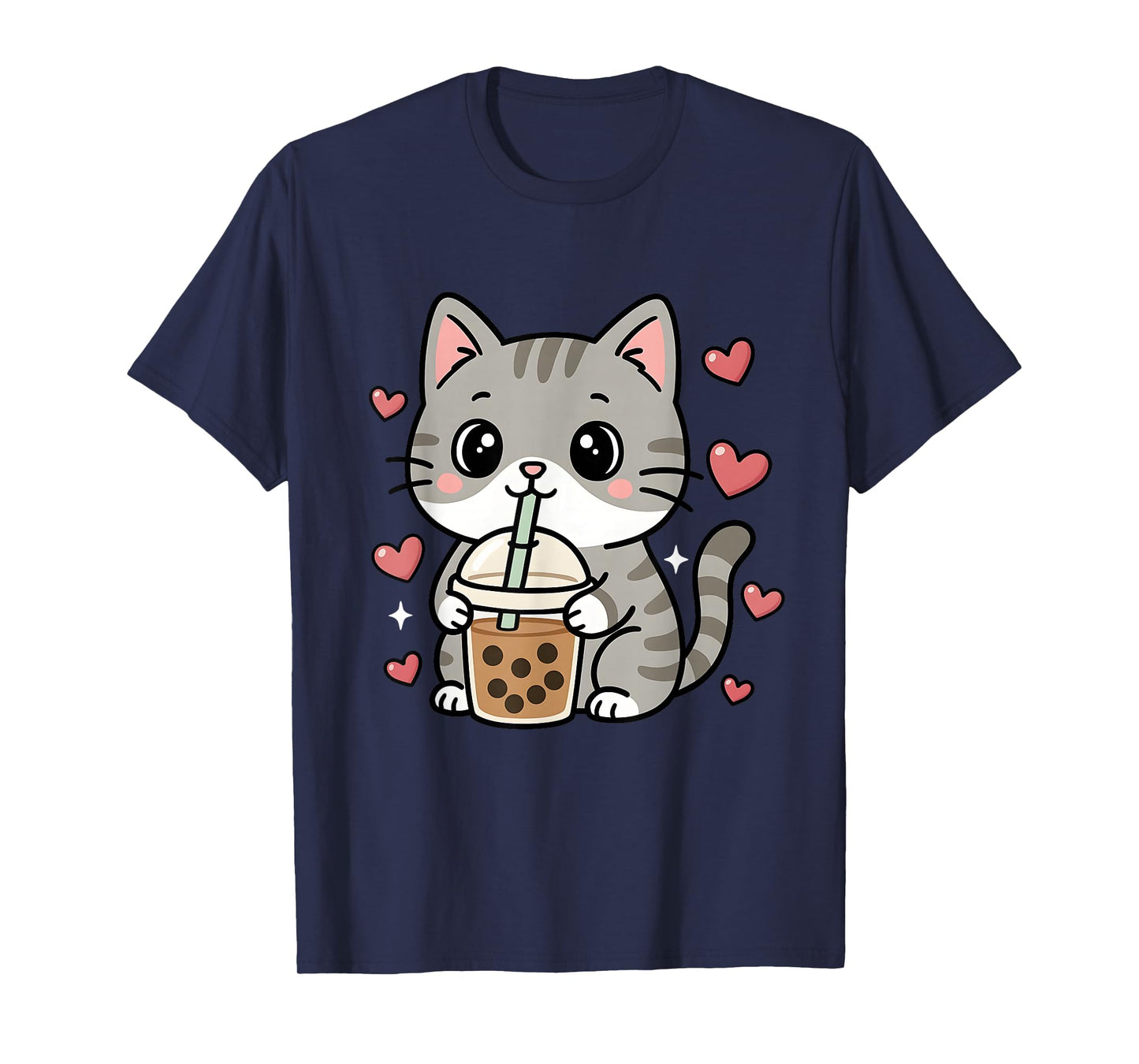 Cute Grey Cat Boba Tea Bubble Tea Anime Kawaii Neko Women T-Shirt