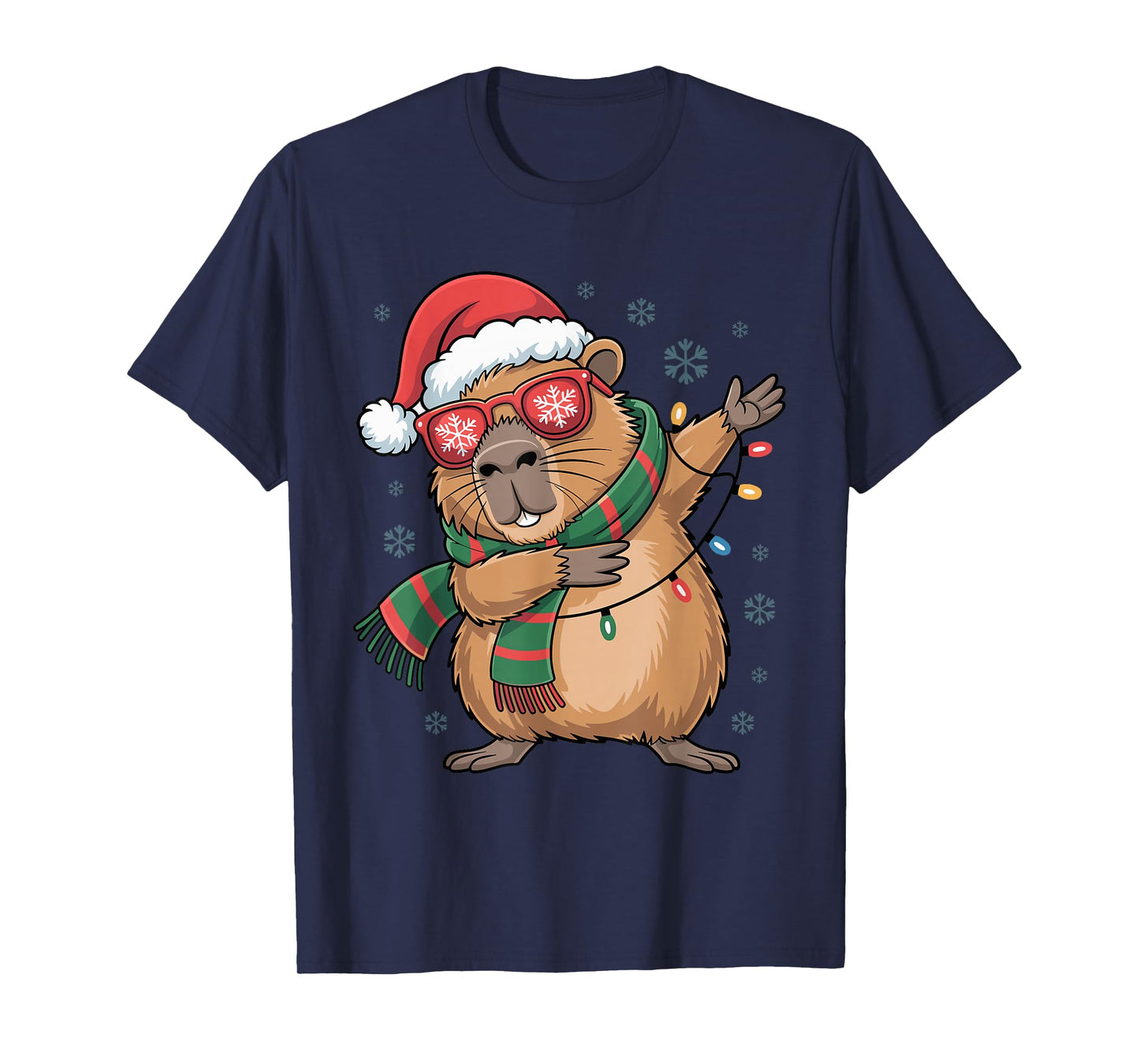 Dabbing Capybara Christmas Santa Hat Funny Holiday Design T-Shirt