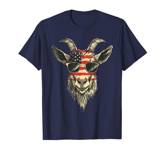 Cool Goat with Sunglasses and USA Flag T-Shirt