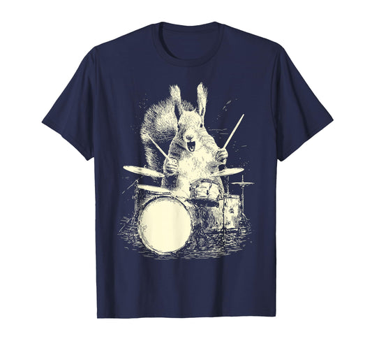 Squirrel Playing Drums Funny Music Animal Drummer Graphic T-Shirt