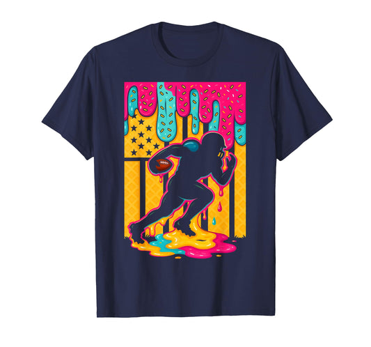 Football Ice Cream Drip Boys Football Player American Flag T-Shirt