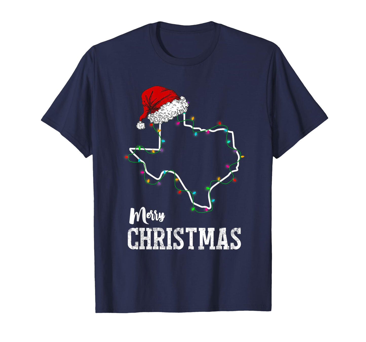 Merry Christmas Texas Christmas Light Santa Hat Pajama T-Shirt