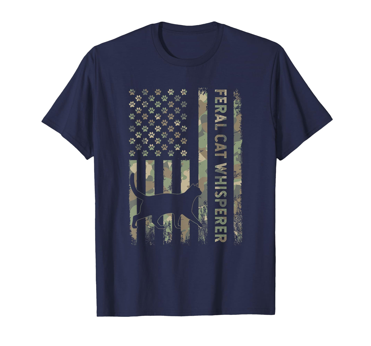 Feral Cat Whisperer Dad Camo USA Flag T-Shirt