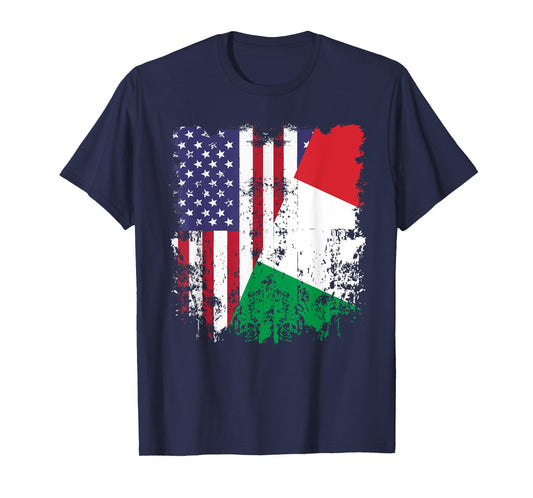 Italian Roots Half American Flag Italy Flag T-Shirt for Women Kids Men