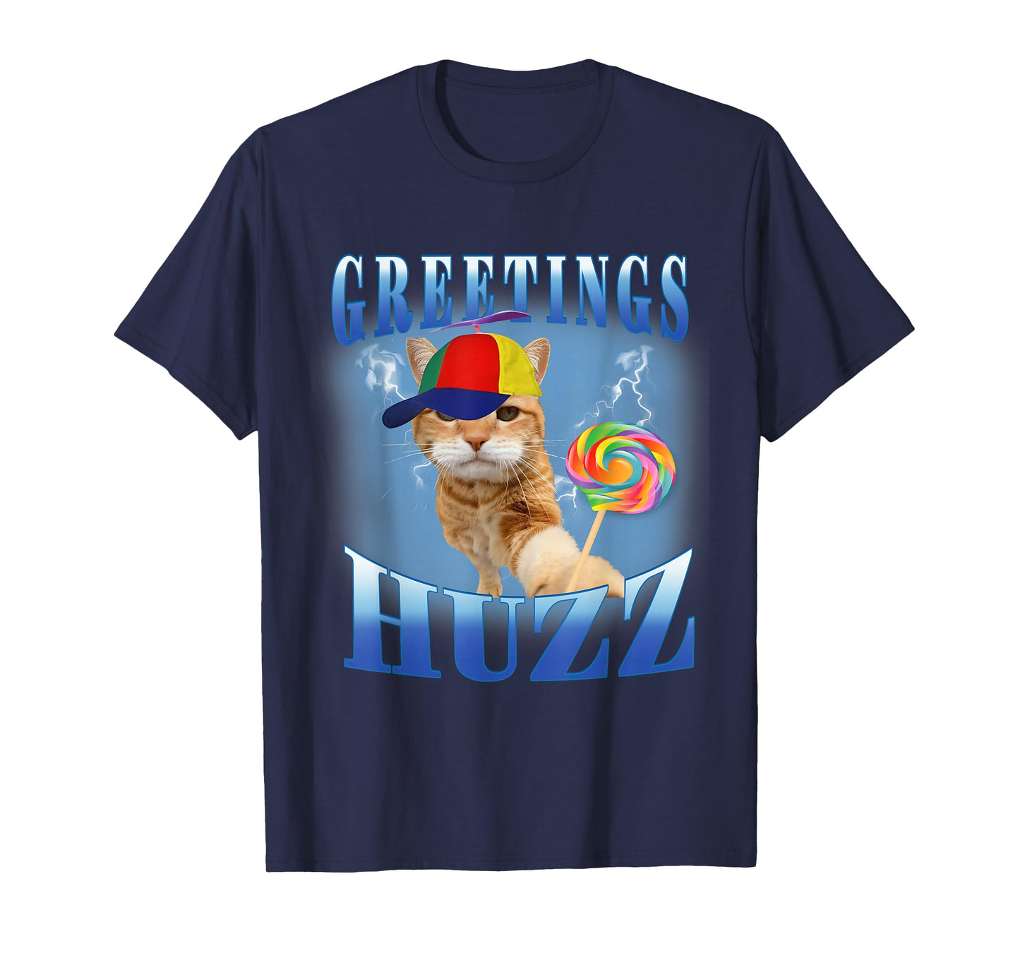 Lollipop Cat Meme Greetings Huzz Funny Silly Cats Brainrot T-Shirt