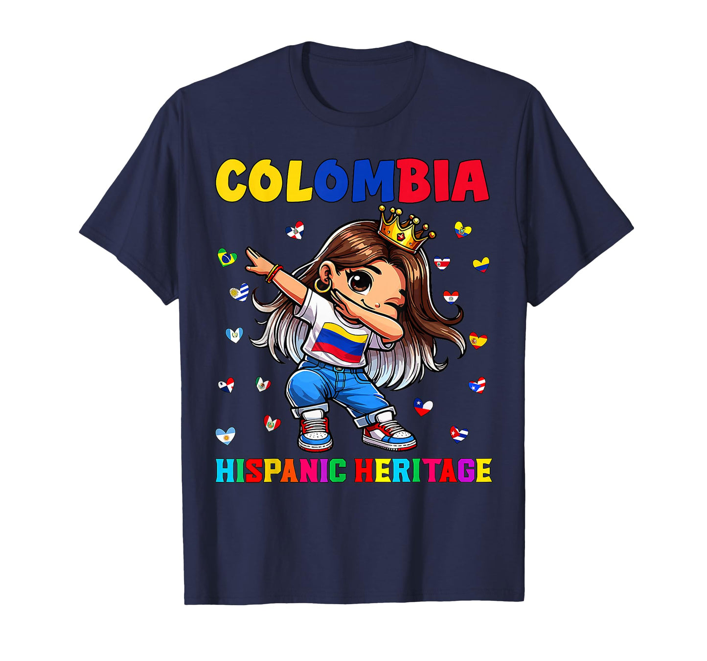 Hispanic Heritage Month Colombia Flag Colombian Girl Kids T-Shirt