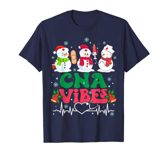 CNA Vibes Nurse Snowman Stethoscope Santa Funny Christmas T-Shirt