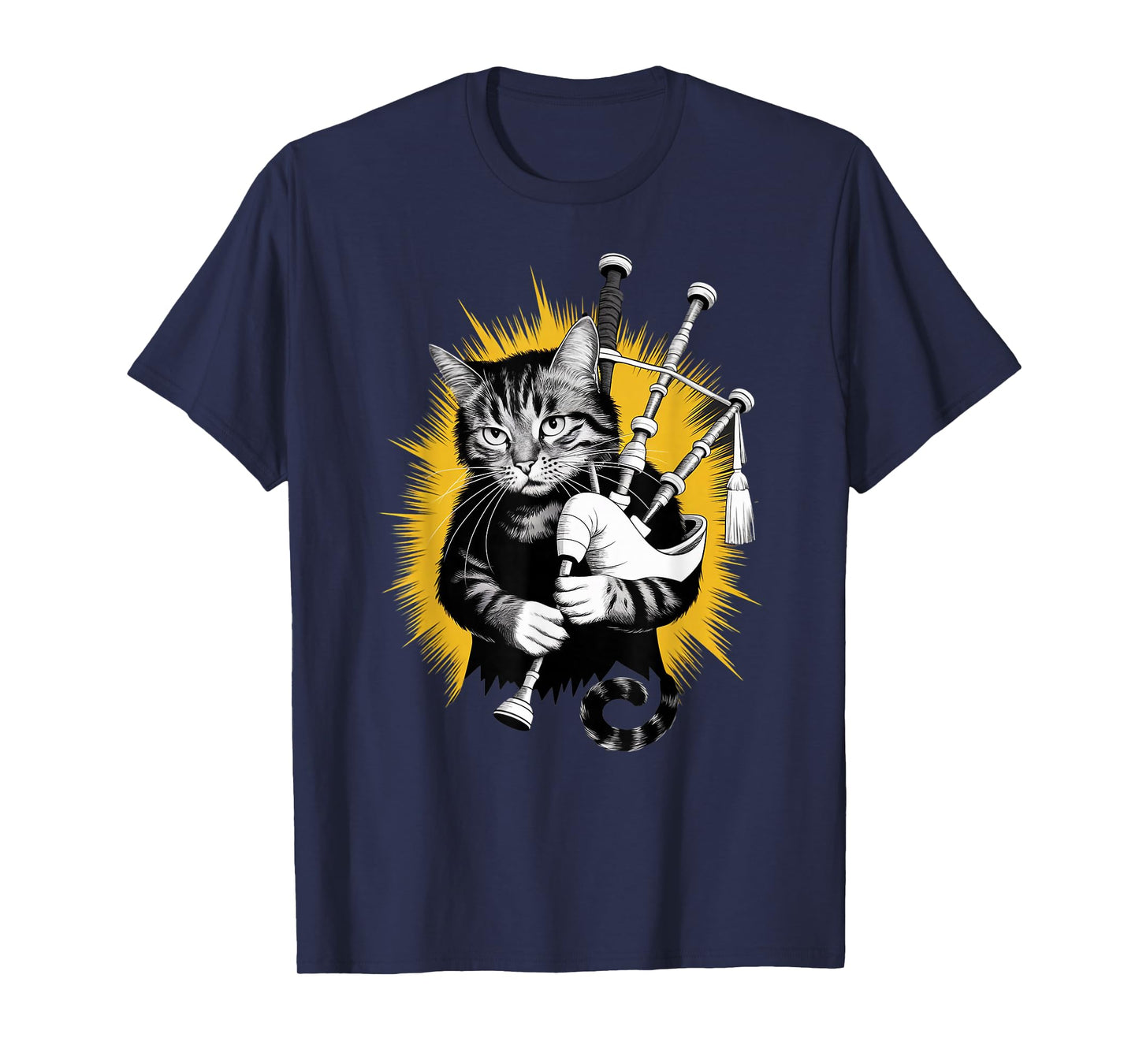 Rockstar Piper Cat on Cat Bagpipes T-Shirt