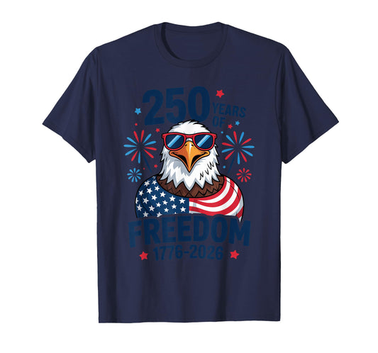 USA Flag Bald Eagle 250 Years Freedom Patriotic Kids Boys T-Shirt