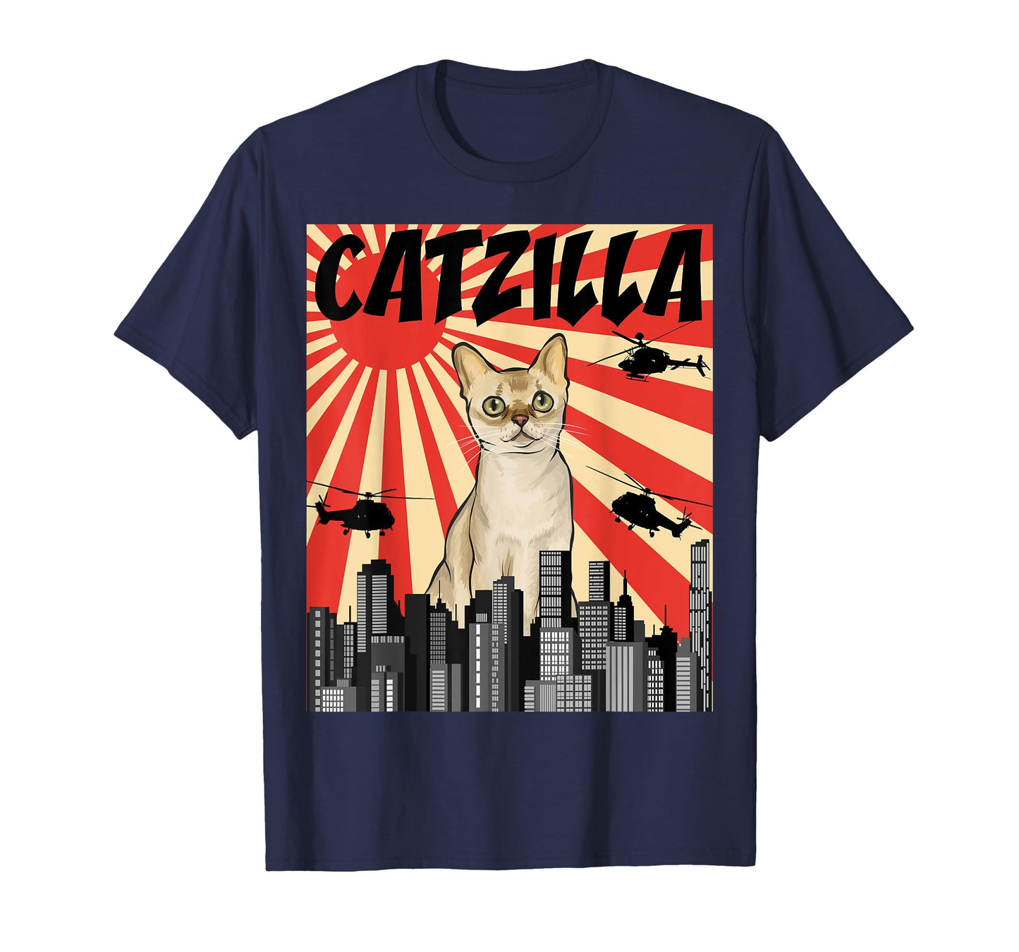 Funny Retro Japanese Catzilla Singapura Cat Men Women T-Shirt