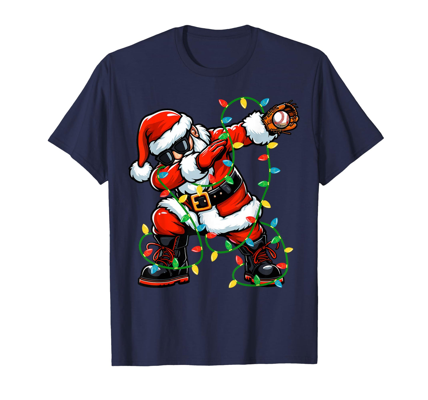 Dabbing Santa Baseball Christmas Lights Xmas Baseball Player T-Shirt