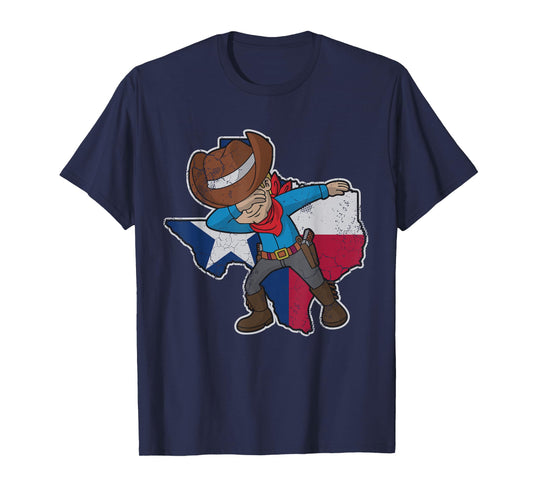 Dabbing Cowboy Texas Texan Flag Map Vintage Distressed Fade T-Shirt Small