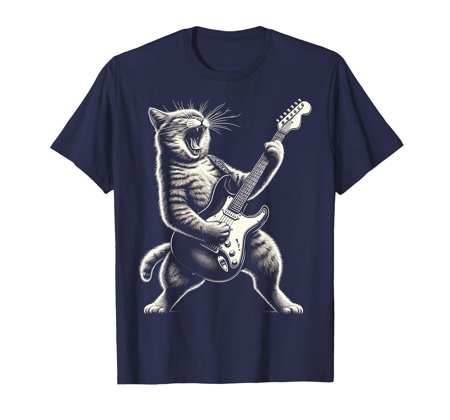 Cat Playing Guitar Rock and Roll T-Shirt