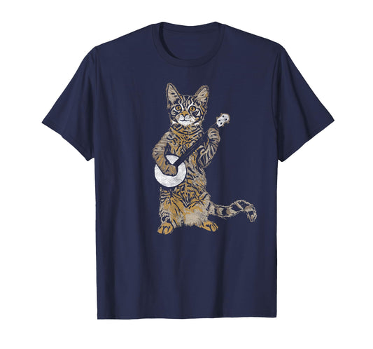 Banjo Cat - Funny Retro Style Bluegrass & Tabby Cat Lover T-Shirt