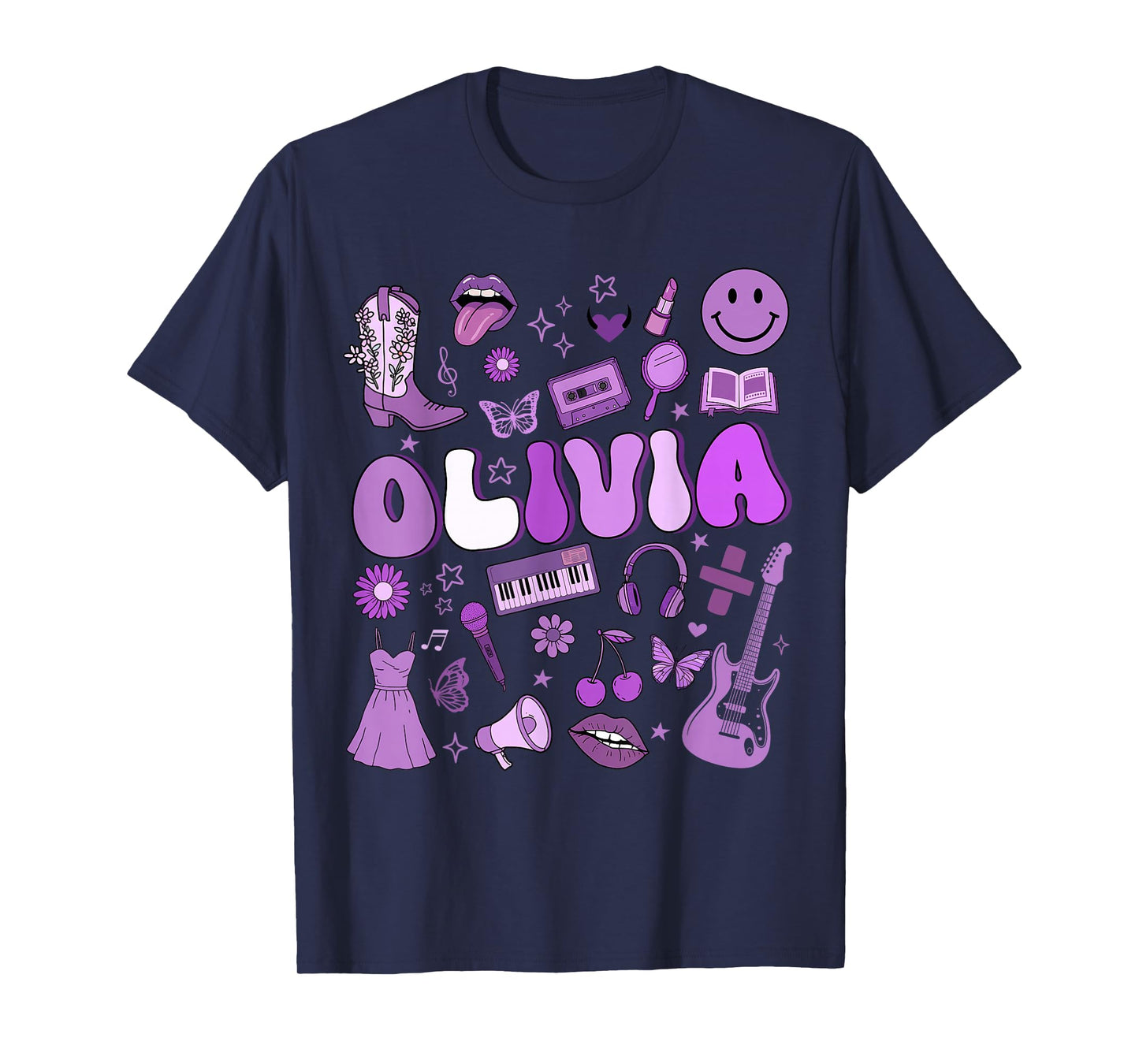 Olivia First Name I Love Olivia Groovy 80's Girls Kids T-Shirt