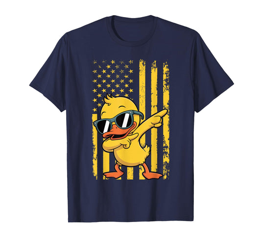 Graphic Duck Retro American Flag Dabbing Duck T-Shirt