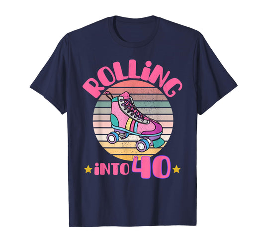 Roller Skating 40 Year Old Birthday Girl Rolling Into 40 T-Shirt