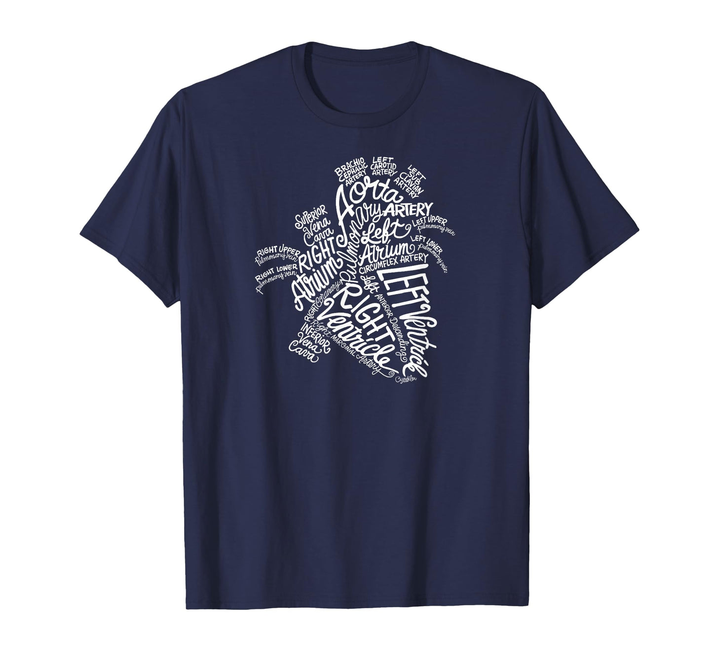 Anatomical Heart Medical White Word Cloud Line Art T-Shirt