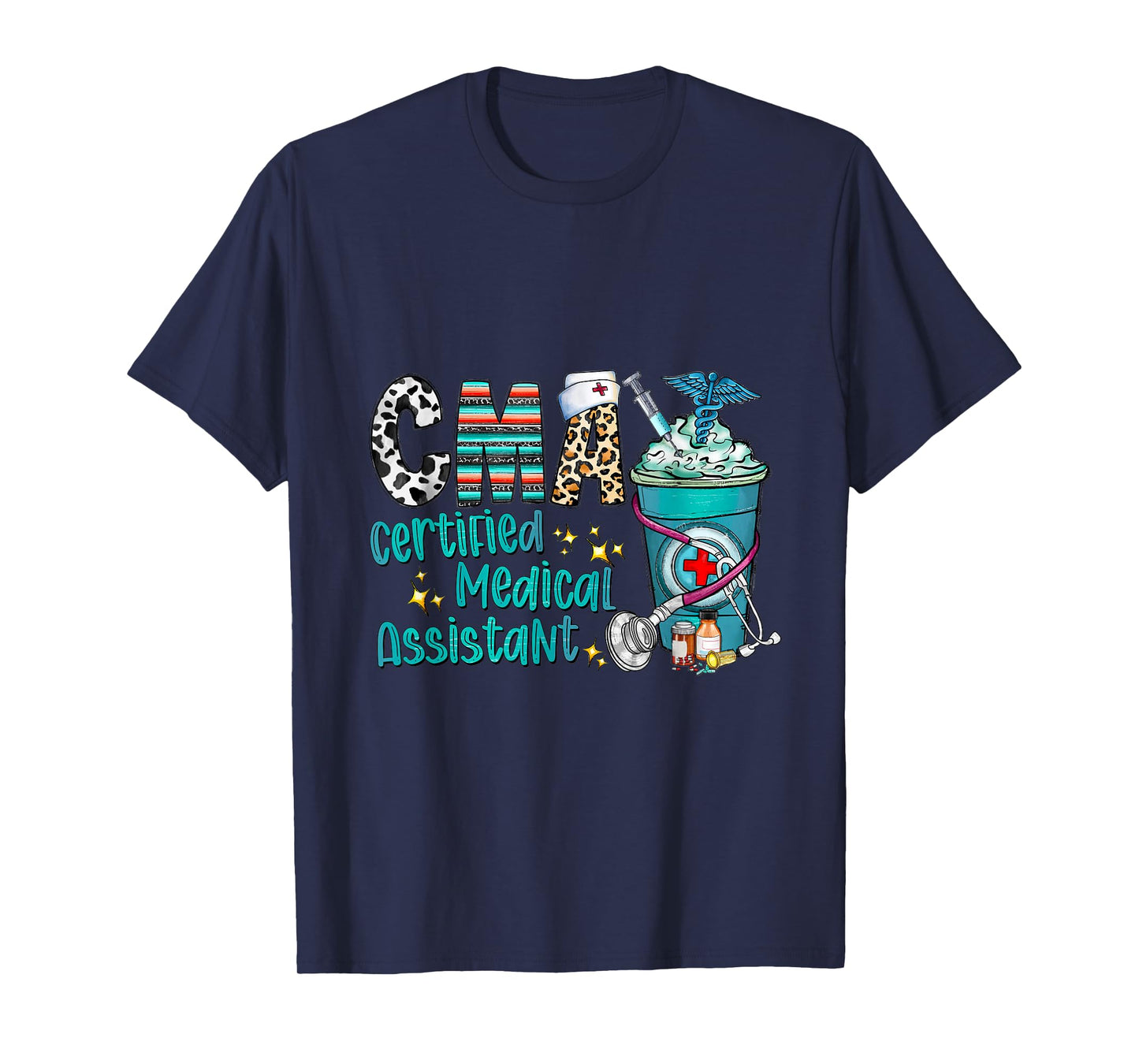 Certified Medical Assistant CMA Leopard Cowhide Coffee Cup T-Shirt