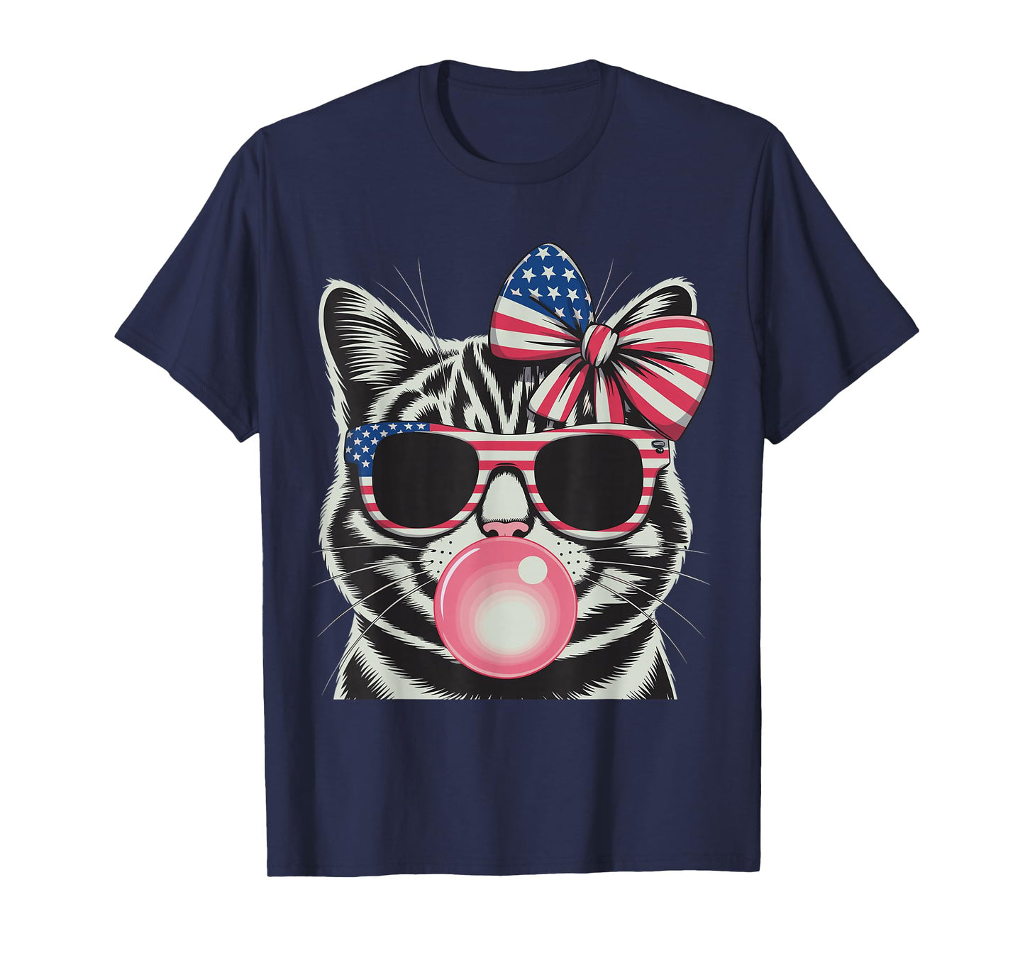 Patriotic Cat 4Th of July Bow American Flag Girls Women T-Shirt