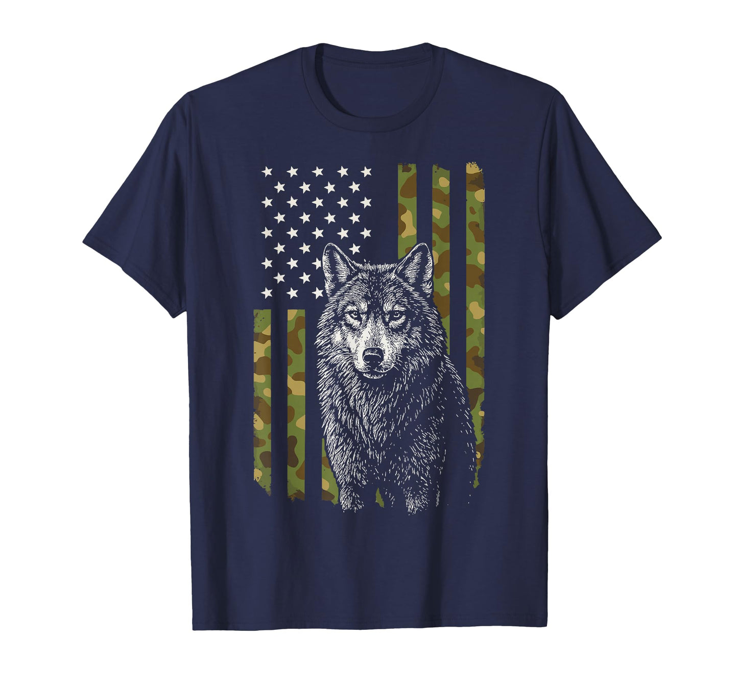 Wolf USA Flag America Hiking 4th of July T-Shirt
