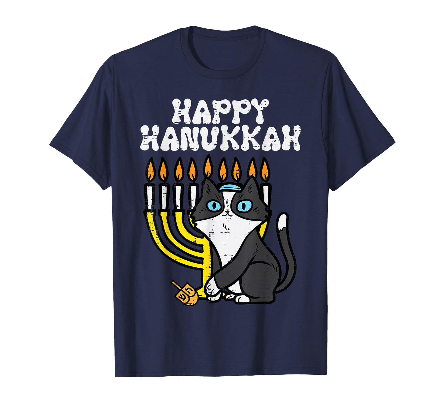 Happy Hanukkah Jewish Cat Funny Chanukah Men Women Kids T-Shirt