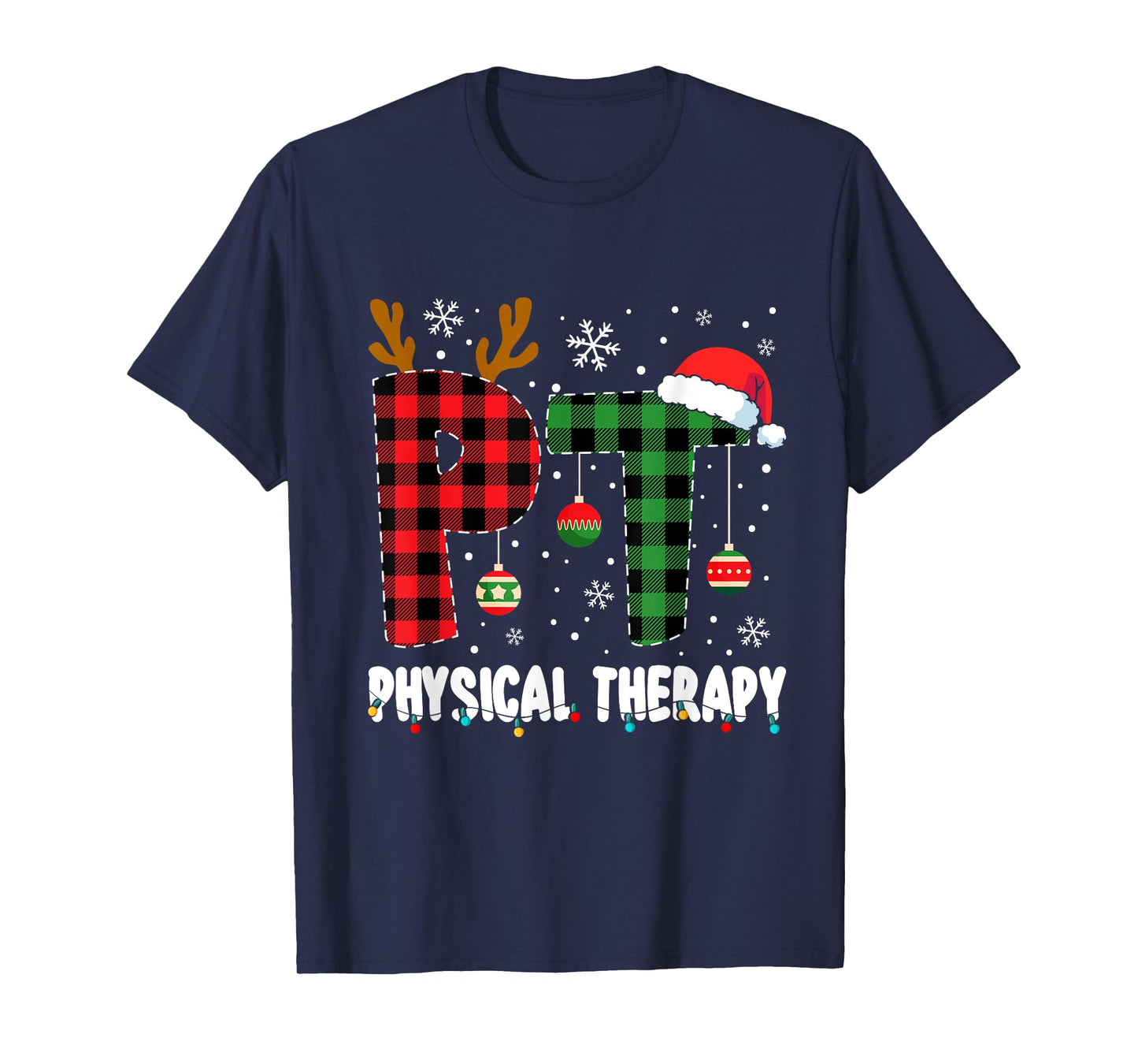 Christmas Physical Therapy Apparel Unisex-Adults T-Shirt Black Small Crew Neck Short Sleeve Modern Classic Christmas Physical Therapy Assistant T-Shirt