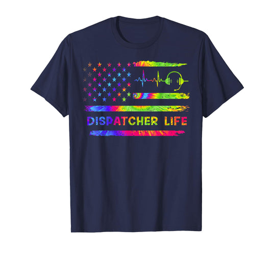 American USA Flag 911 Dispatcher Vintage Tie Dye Rainbow T-Shirt