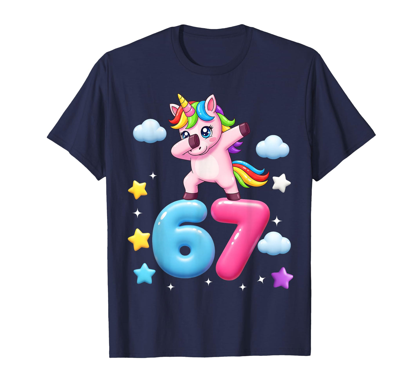 Funny 67 Meme Six Seven Unicorn Brainrot Dab for Girls Kids T-Shirt