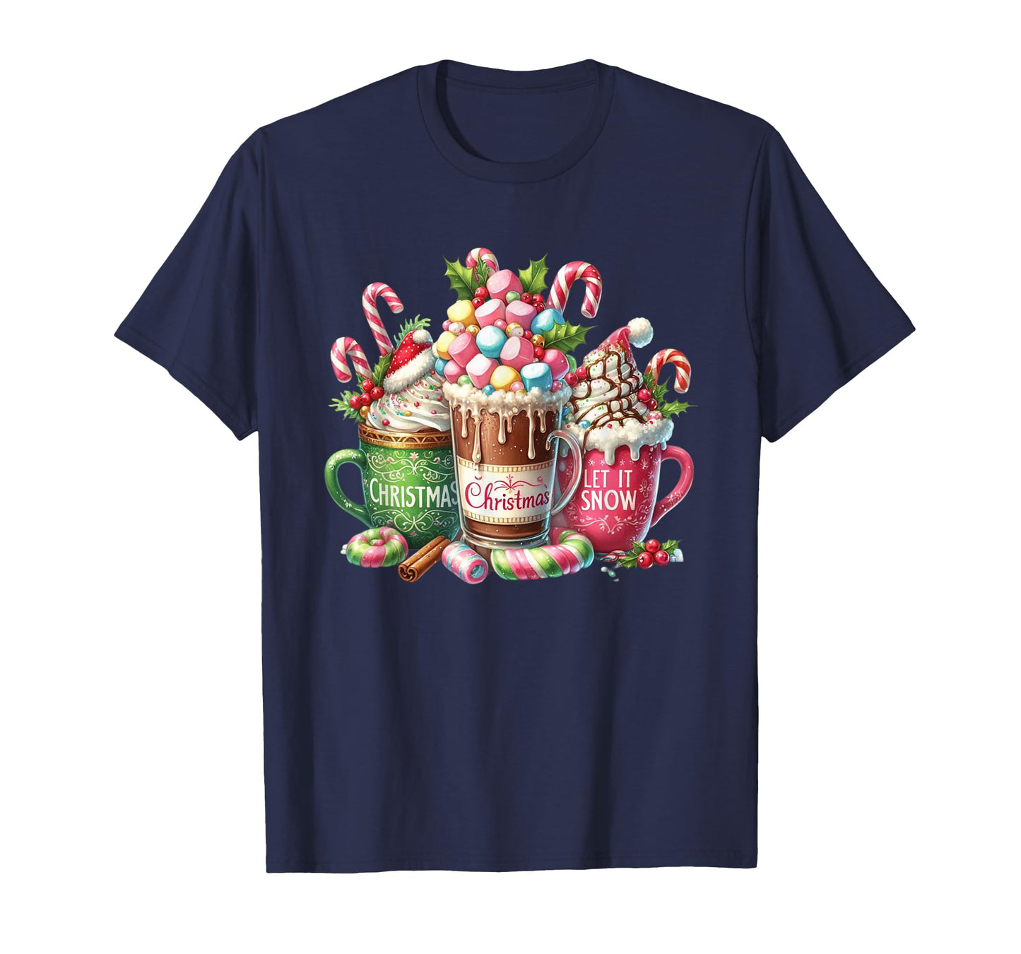 Christmas Cocoa Mug Candy Cane Marshmallow Holiday Graphic T-Shirt
