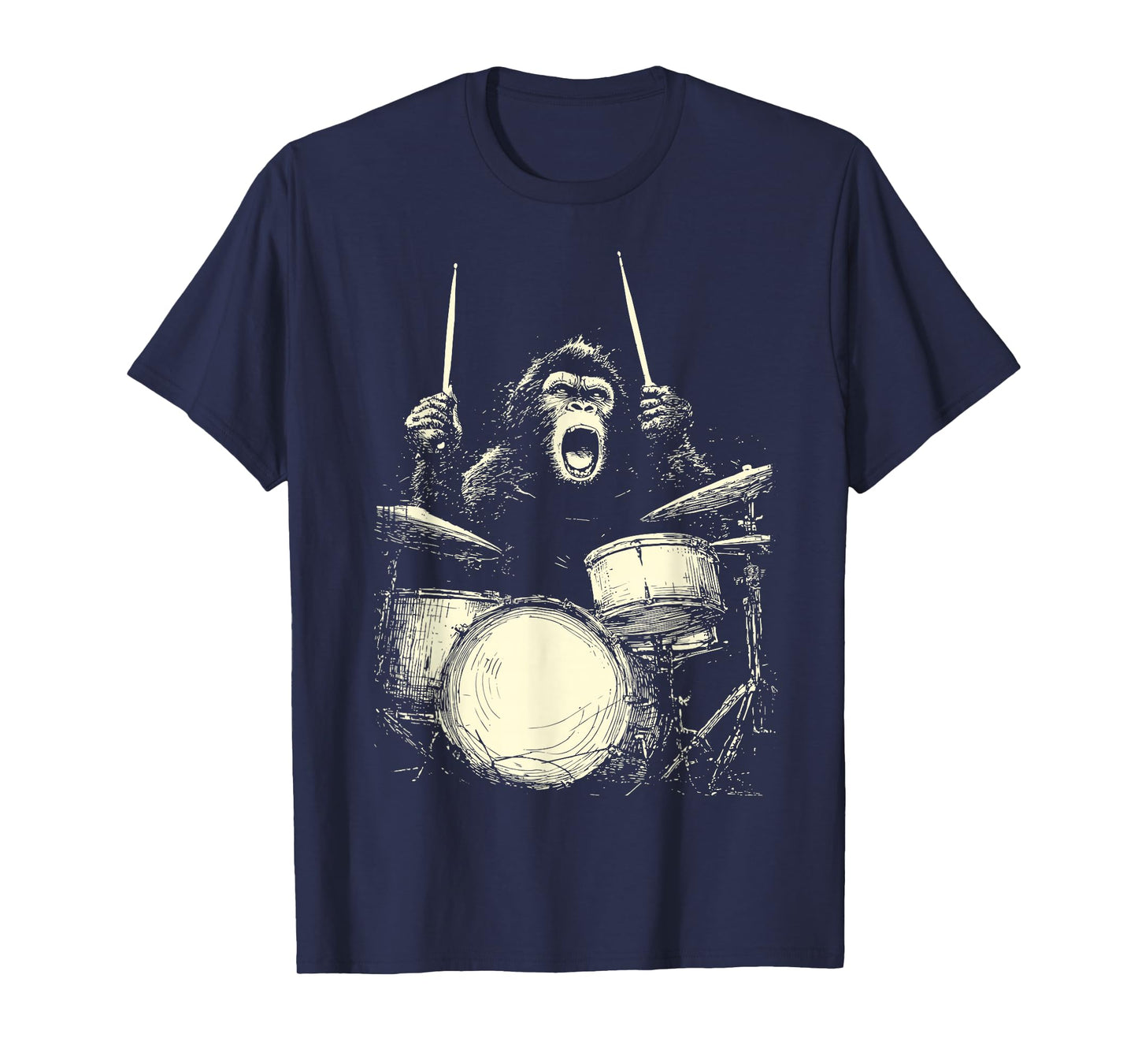 Chimpanzee Playing Drums Funny Music Animal Drummer Graphic T-Shirt