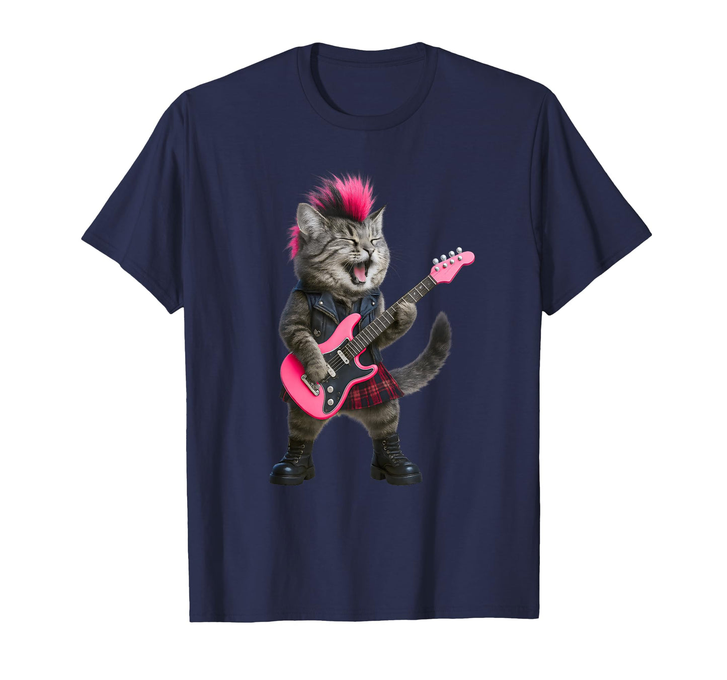 Funny Cat Rock and Roll Music Band For Women Girls Kids T-Shirt