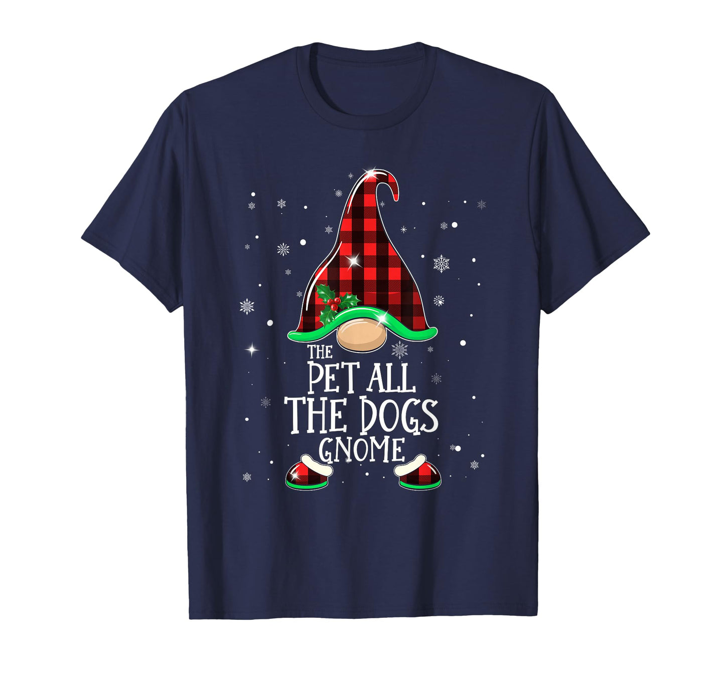THE PET ALL THE DOGS Gnome Buffalo Plaid Matching Christmas T-Shirt