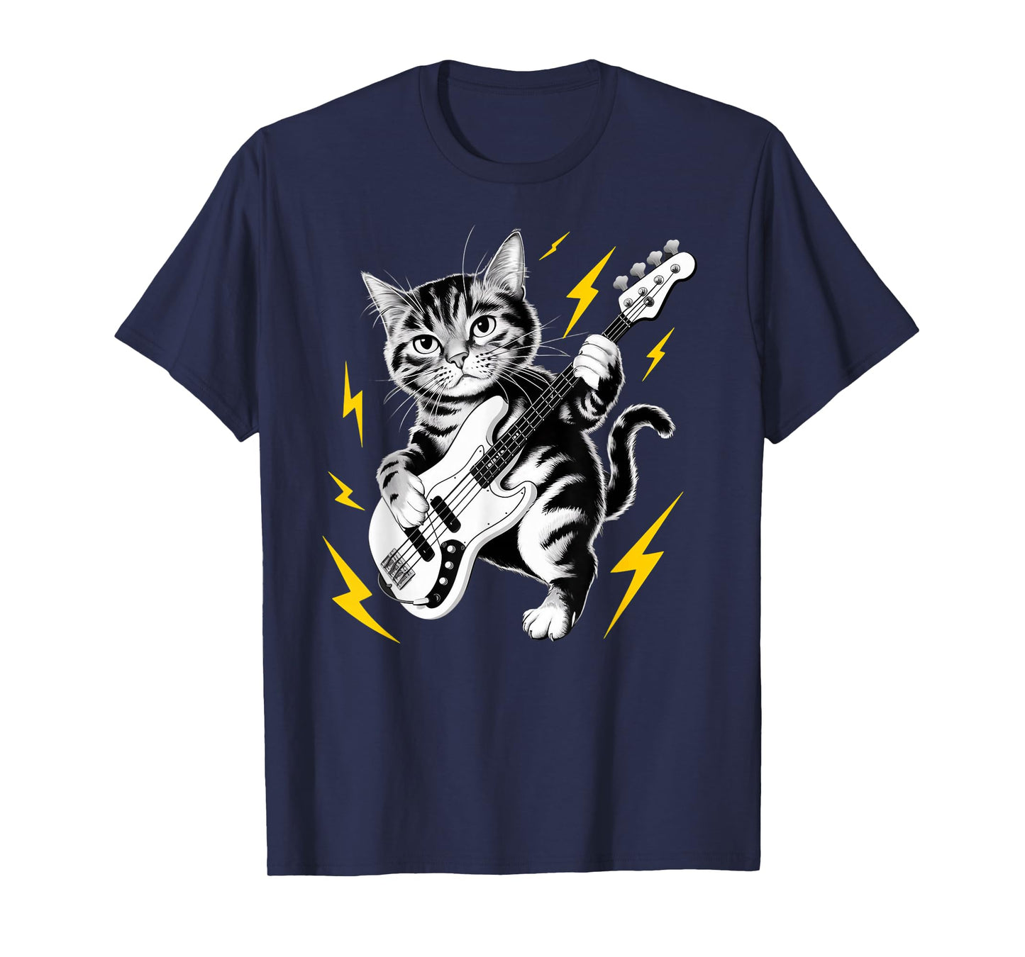 Musik Cat Playing Bass Guitar instrument on Cat Bassist T-Shirt