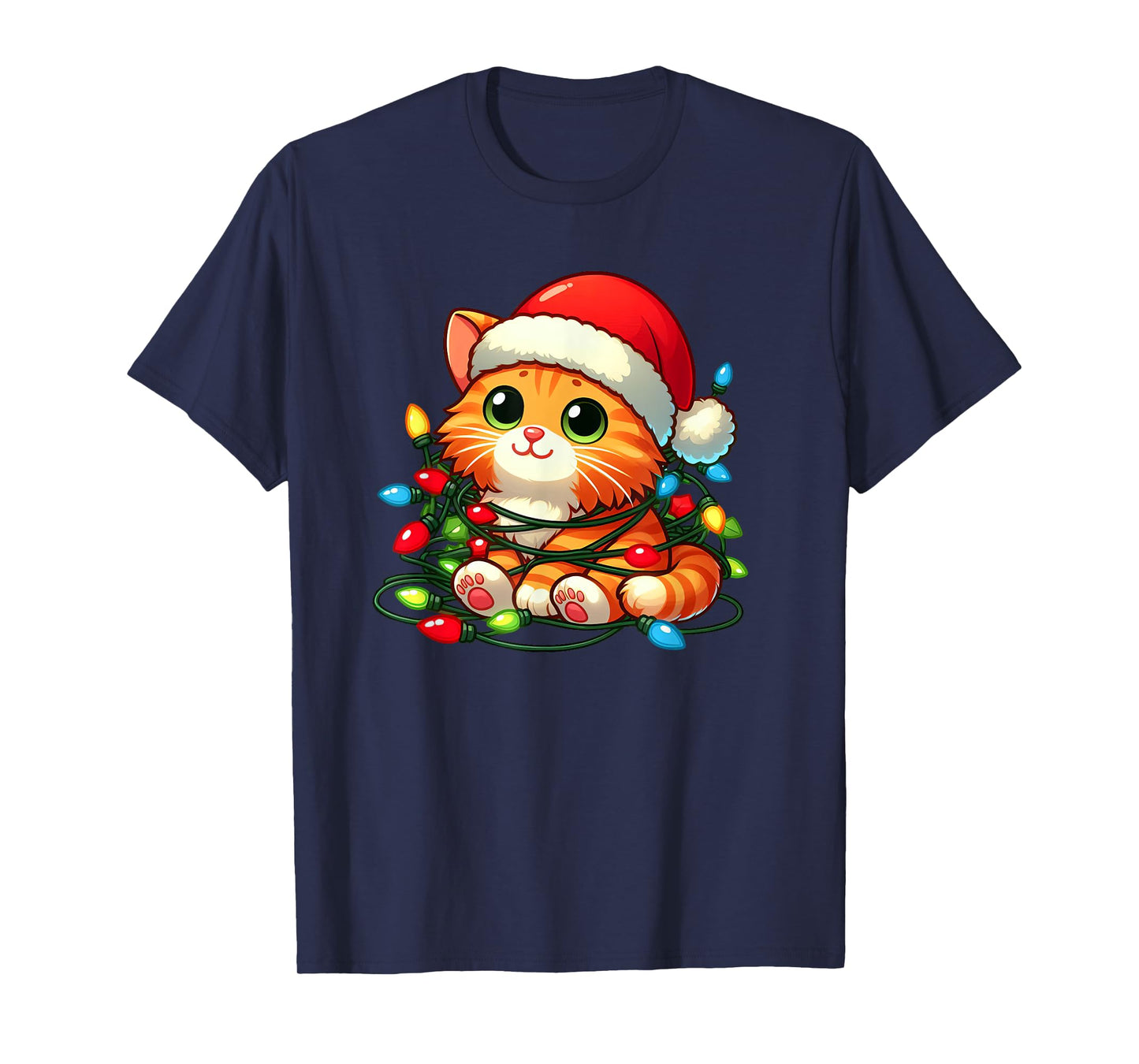 Orange Tabby Cat Christmas Lights Pet Funny Xmas T-Shirt for Men Women Kids