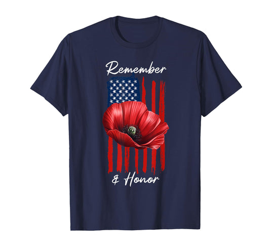 Veterans Day USA Memorial Day Red Poppy Flower Military T-Shirt