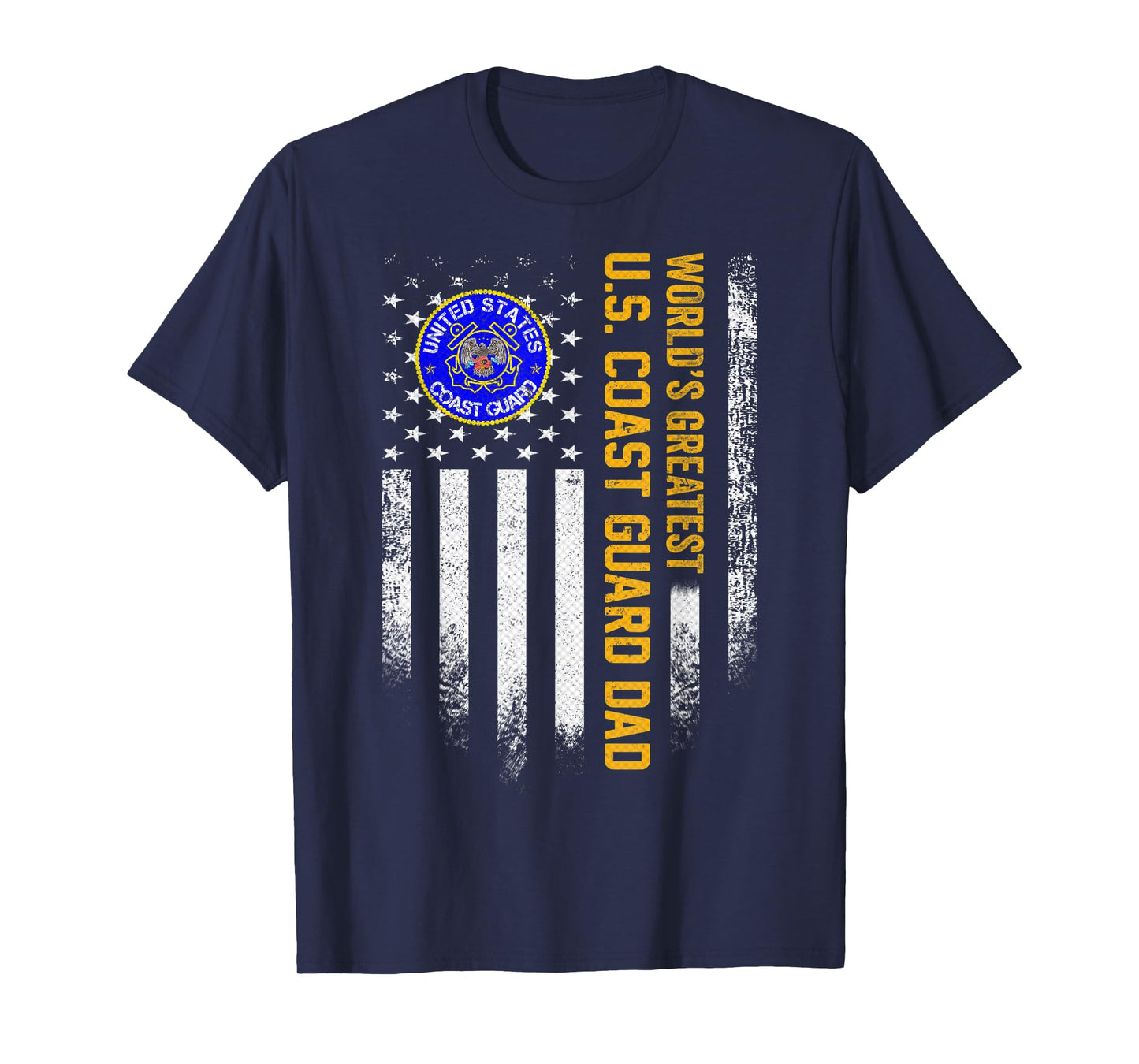 Vintage USA Flag World's Greatest US Coast Guard Veteran Dad T-Shirt