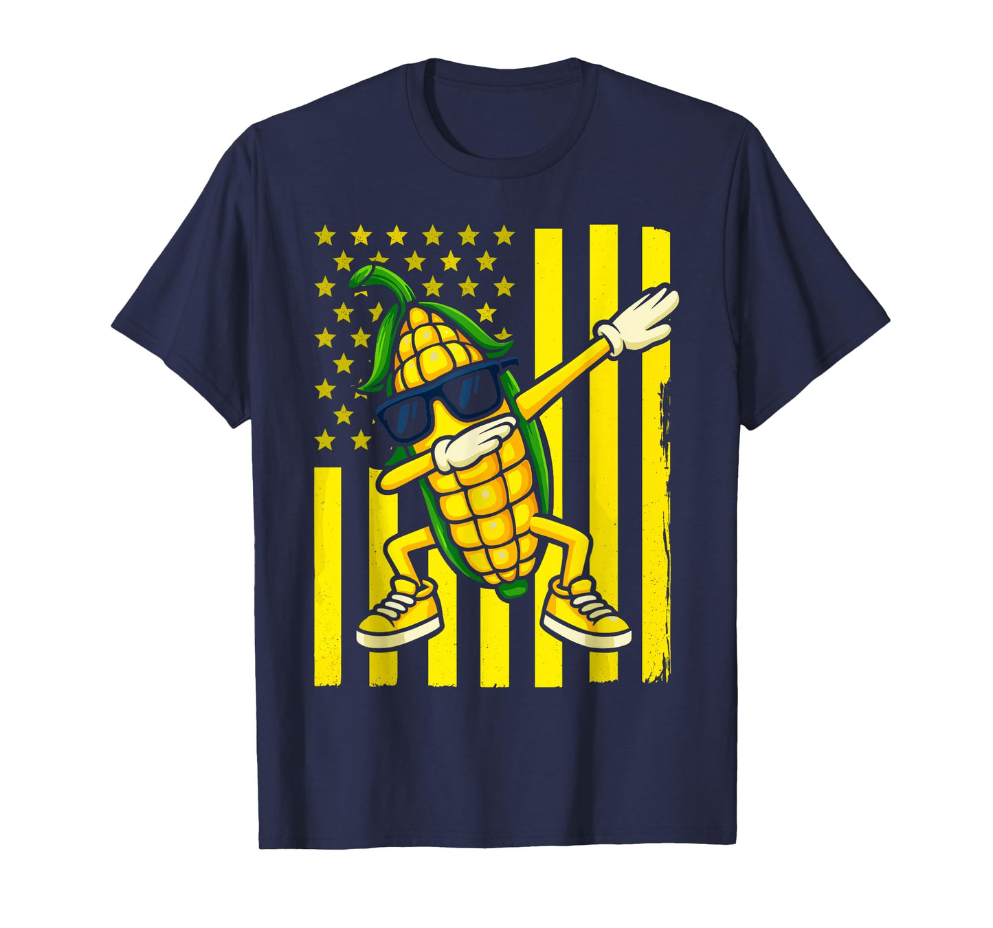 Graphic Corn Retro American Flag Dabbing Corn Lover T-Shirt