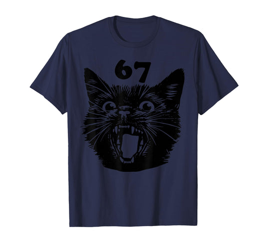 67 Halloween Black Cat Brainrot Meme Six Seven Girls Kids T-Shirt