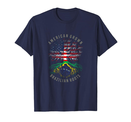 American Grown Brazilian Roots USA Brazil Flag Heritage Tree T-Shirt