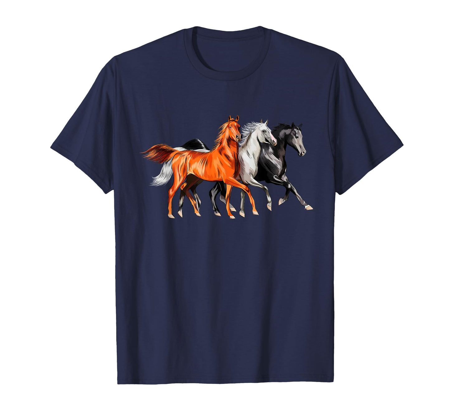 Cool 3 Wild Horses Running Around Vintage Novelty T-Shirt