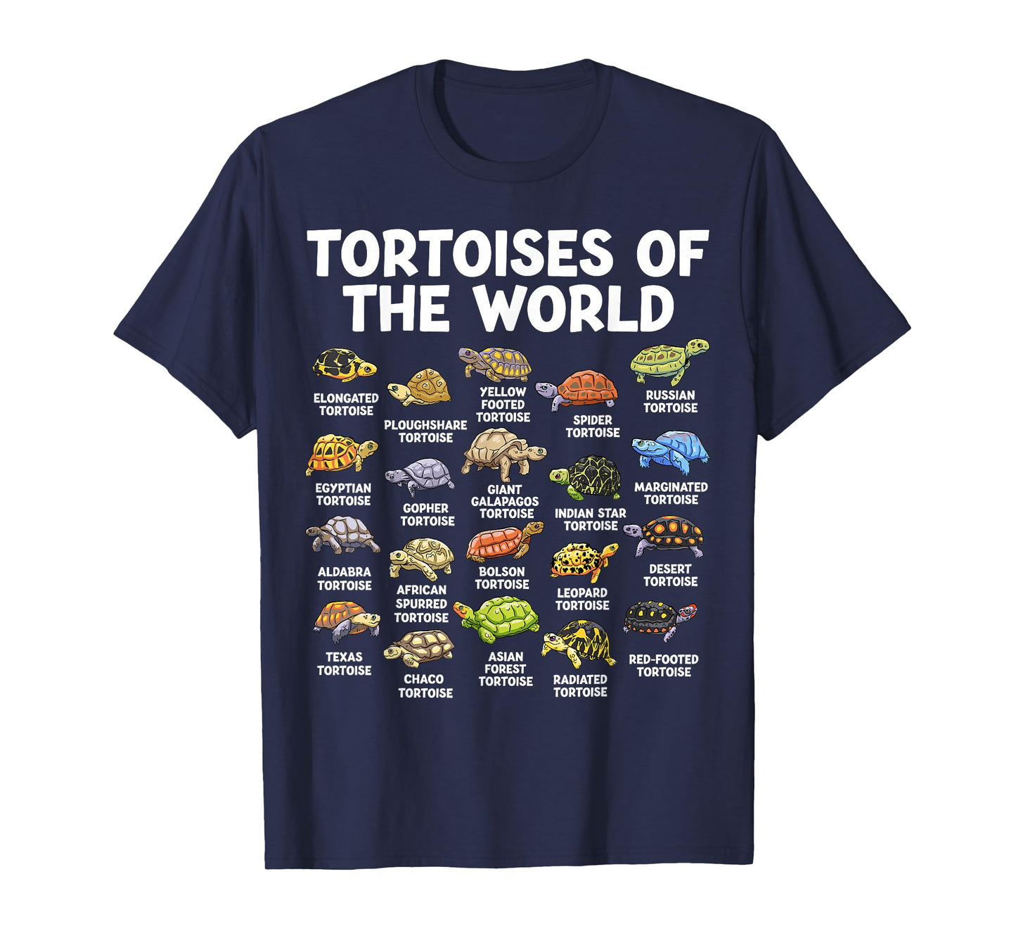 Tortoises of The World Kawaii Types of Turtles Funny Reptile T-Shirt