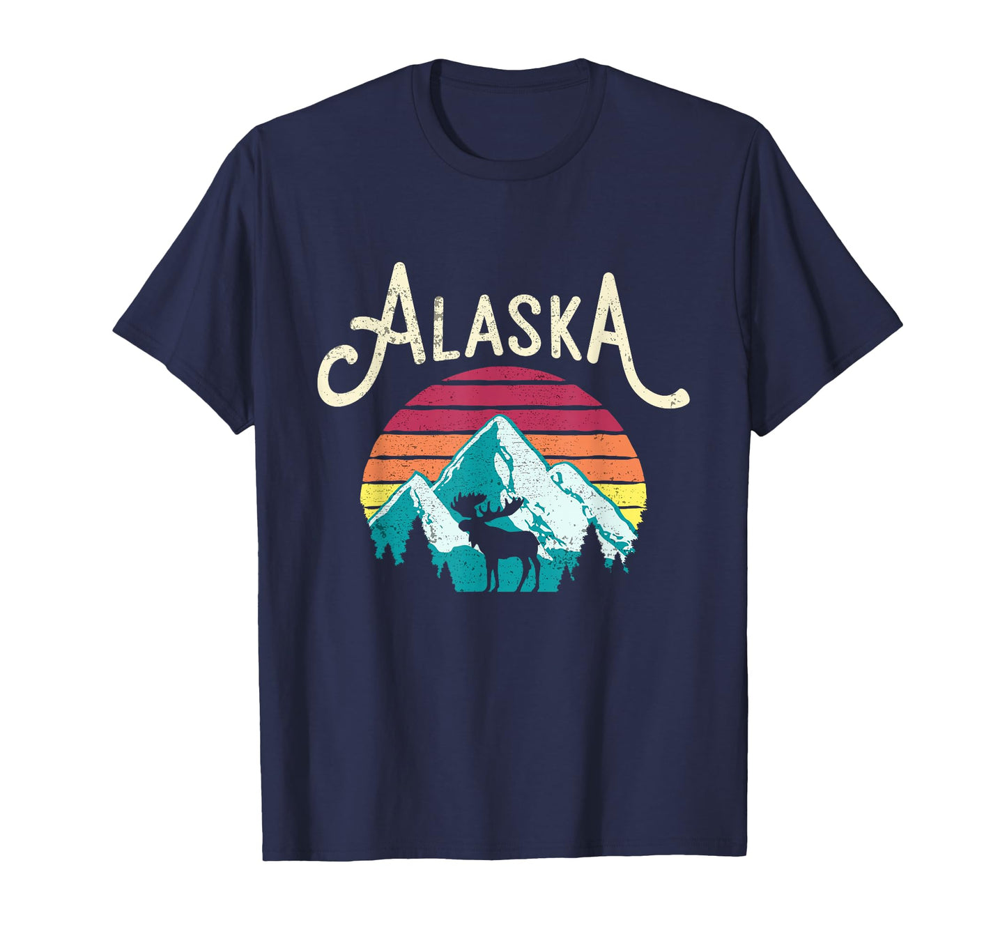 Retro Alaska AK Juneau Mountains Wildlife Moose T-Shirt