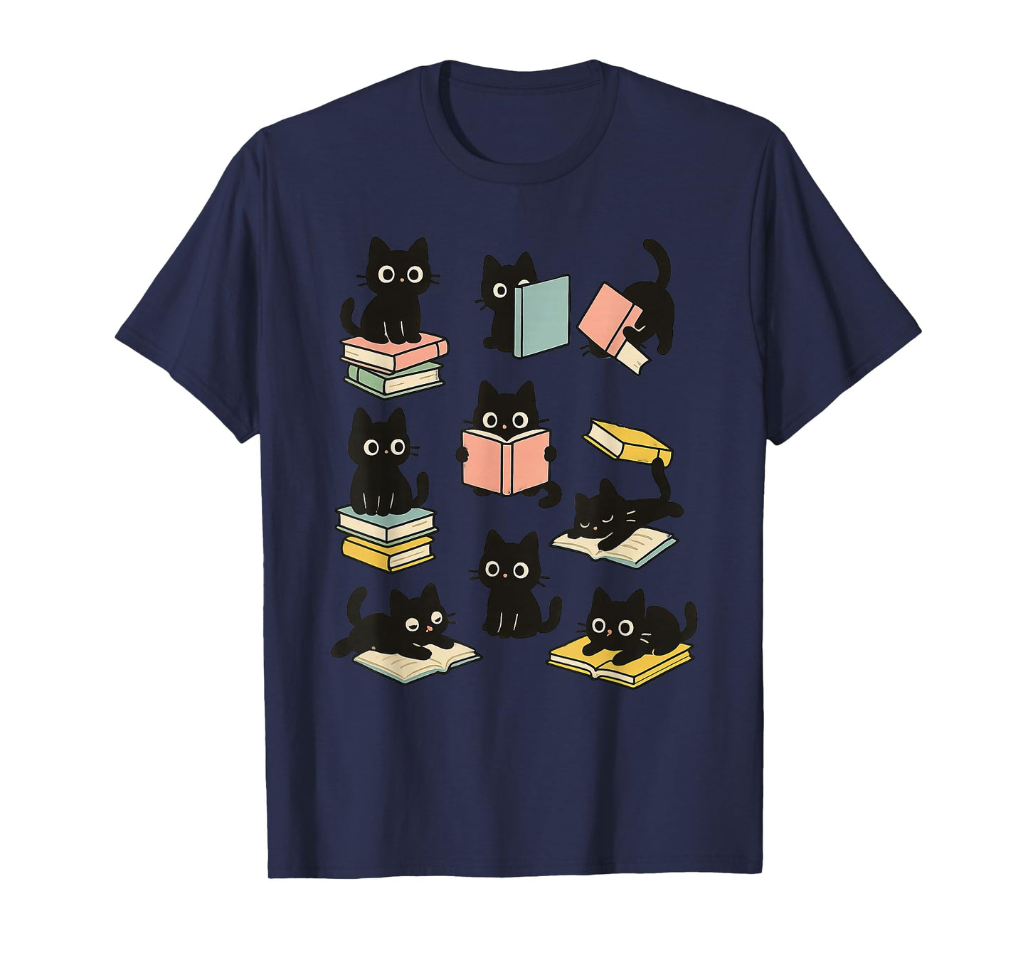 Funny Black Cats Reading Books Cat Lover T-Shirt