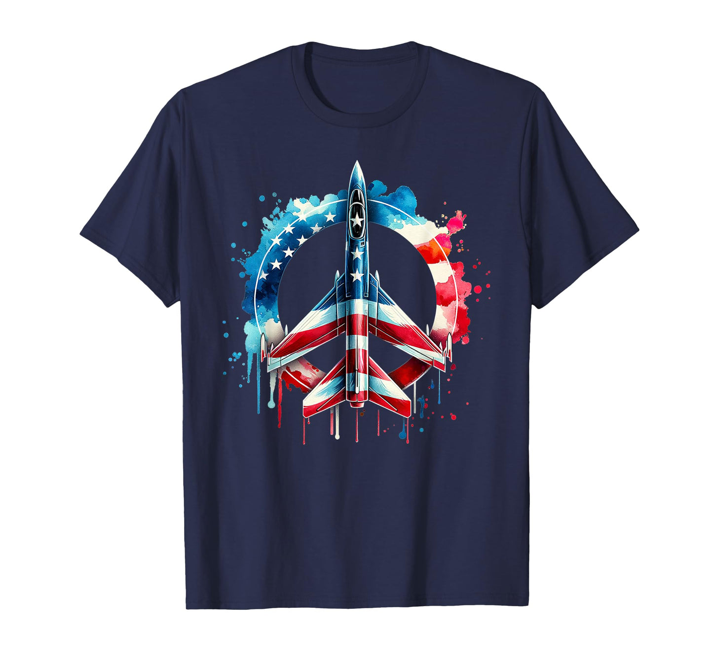 Flying Jet American Flag Peace Sig USA Patriotic July 4th T-Shirt