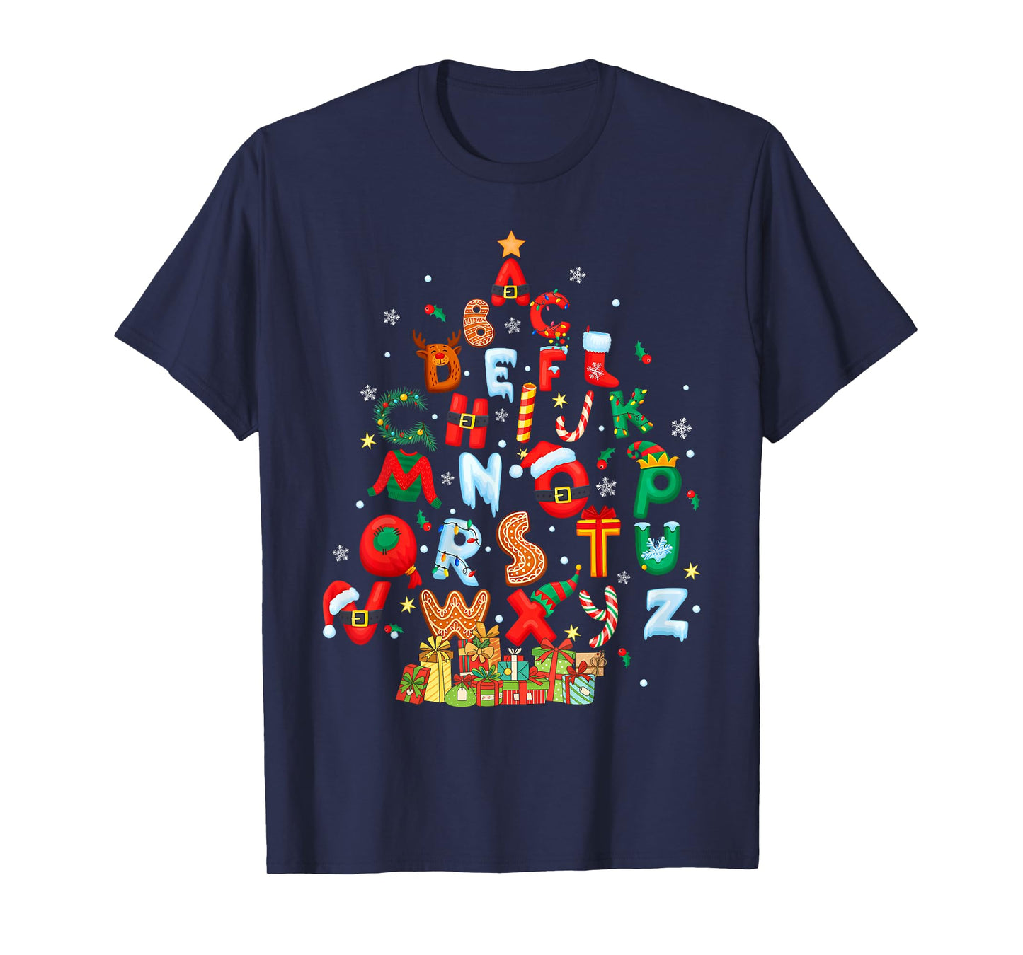 Christmas Alphabet Tree Santa Hat Gingerbread Xmas Teacher T-Shirt