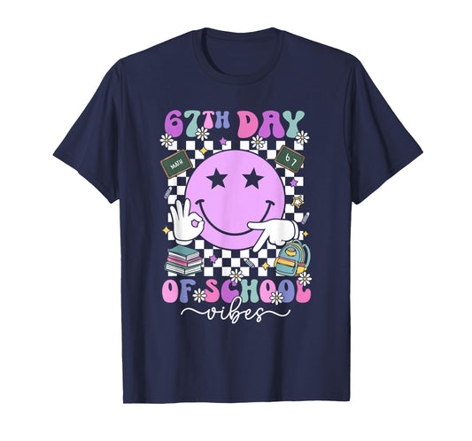 67 Days of School Meme 100th Day of School Vibes Smile Face T-Shirt