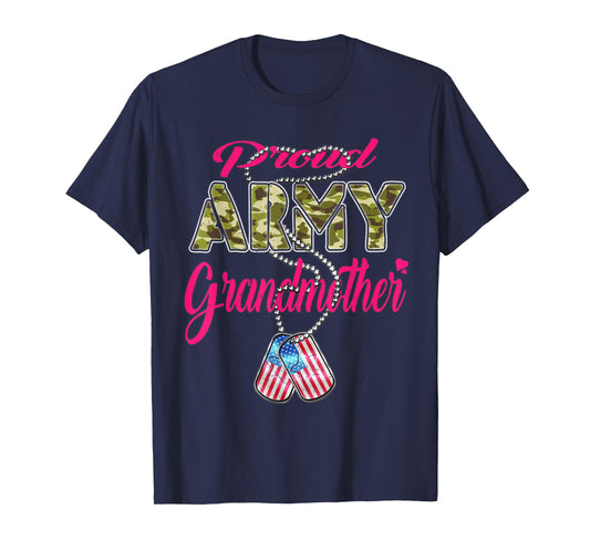 Proud Army Grandmother Camo US Flag Dog Tag Military Grandma T-Shirt