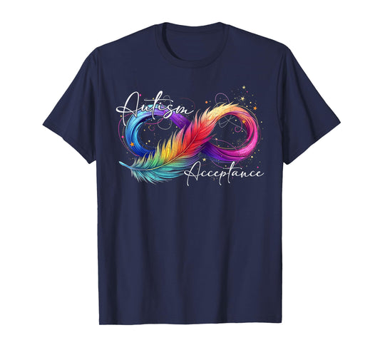 Autism Feather Infinity Rainbow Awareness T-Shirt