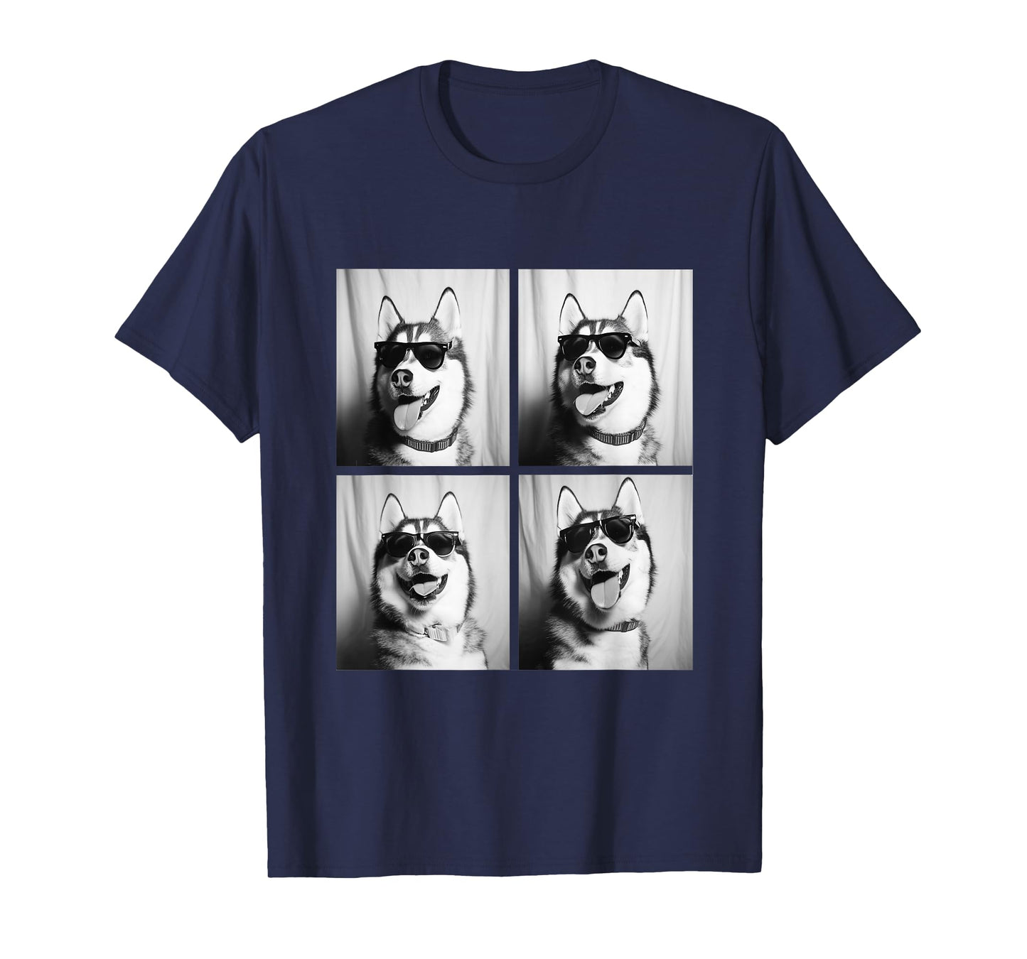 Funny Siberian Husky Dogs with Sunglasses Photos Pets Meme T-Shirt